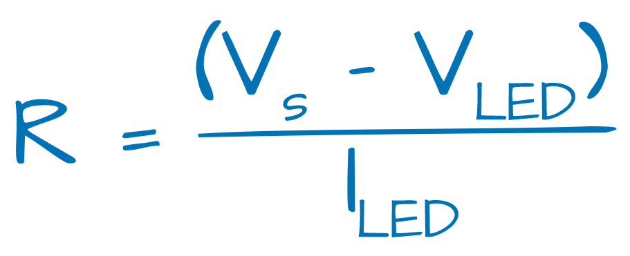 LED Resistor Formula: R = (Vs - Vled)/Iled