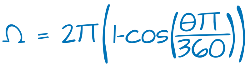 degrees to sterians Formula: Omega = 2pi(1-cos(theta*pi/360))